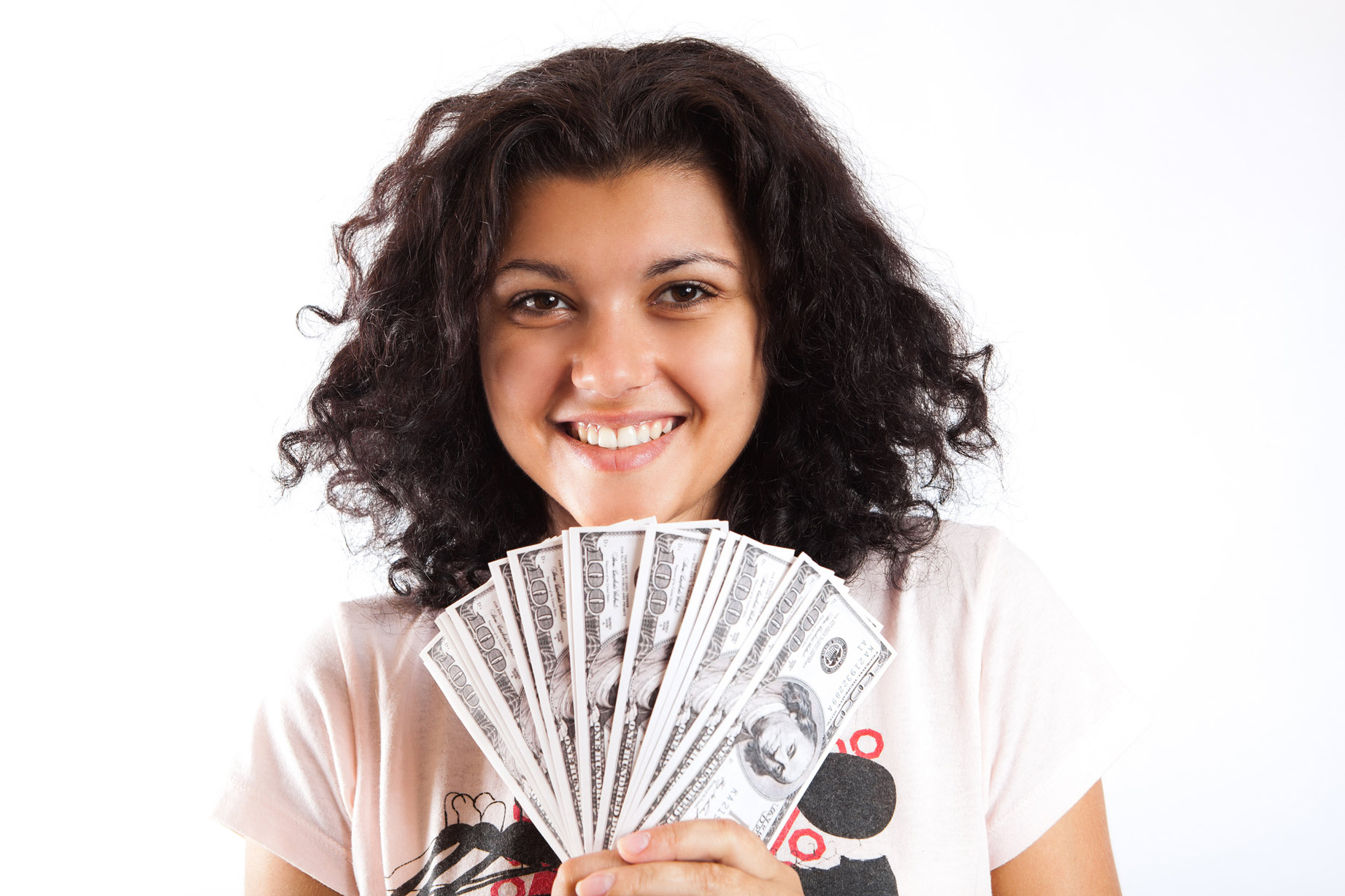 Smiling girl with money