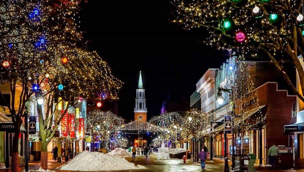 holiday lights in quaint downtown area