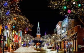 holiday lights in quaint downtown area