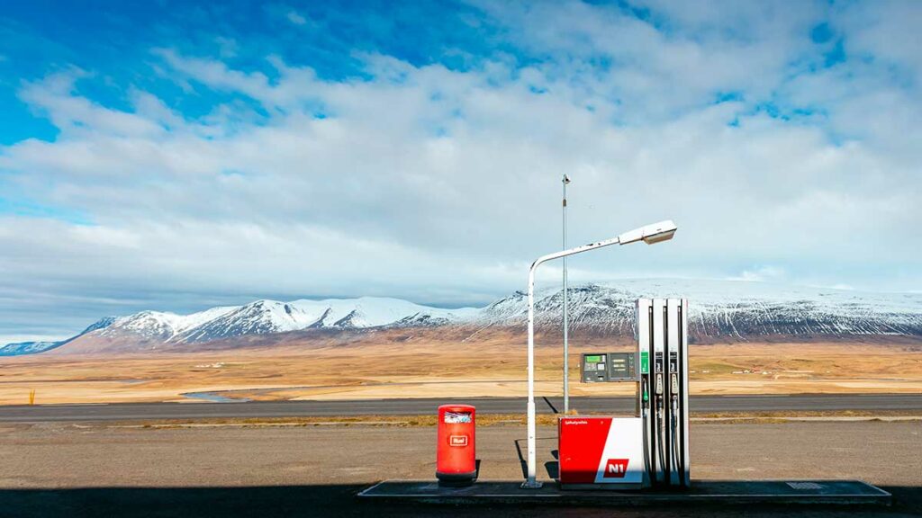 Different types of gas - gas pump on mountain highway