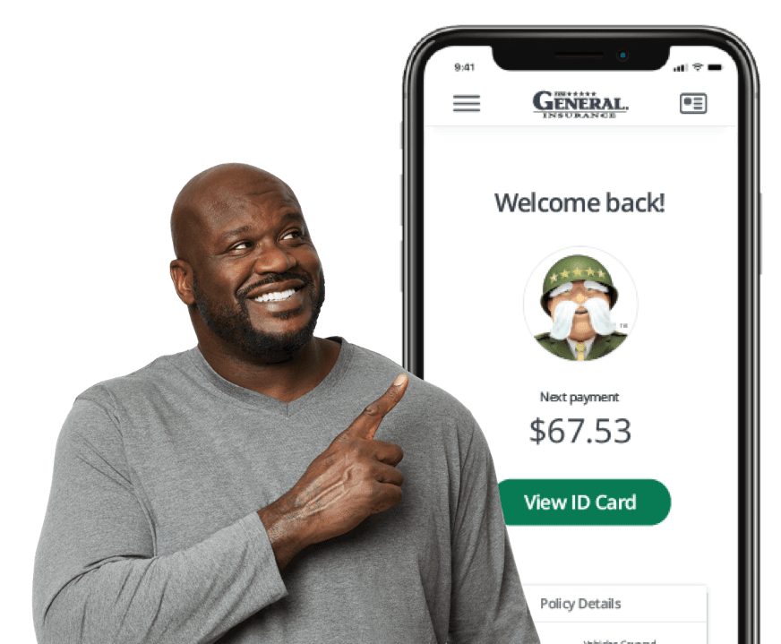 Shaquille O'Neal pointing at mobile app