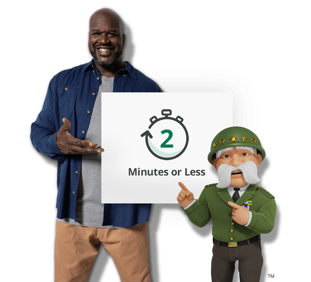 Shaq and The General holding a 2 minutes or less sign.
