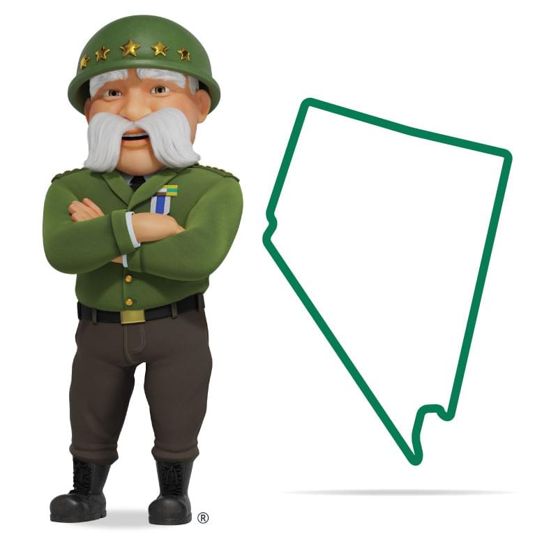 Graphic of The General standing in front of Nevada with his arms crossed and a smile. Get a quote for Nevada car insurance today!