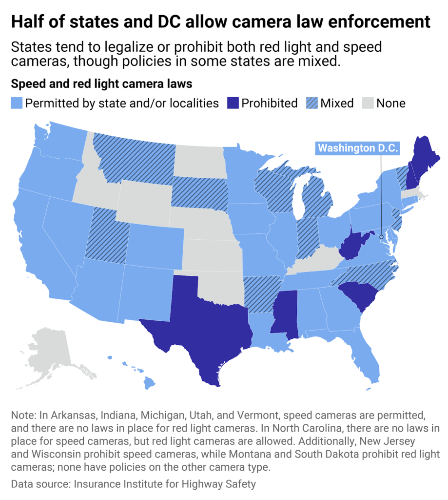 Half of states and DC allow camera law enforcement map