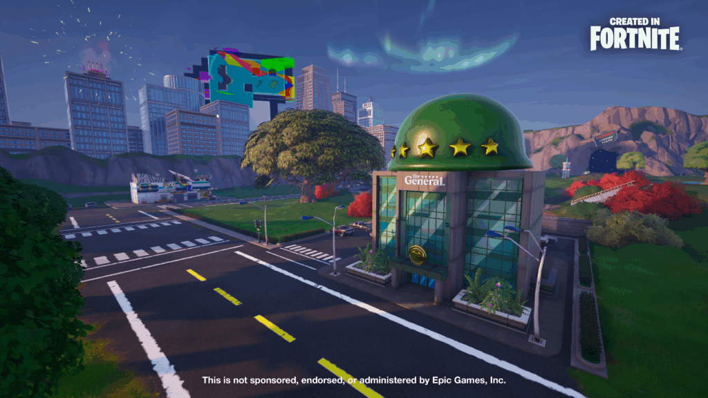 The General Insurance headquarters inside Fortnite’s Road Test Royale map