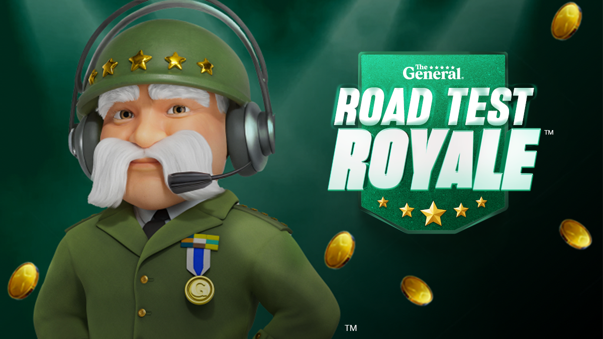 The General Insurance character promoting Road Test Royale Fortnite map