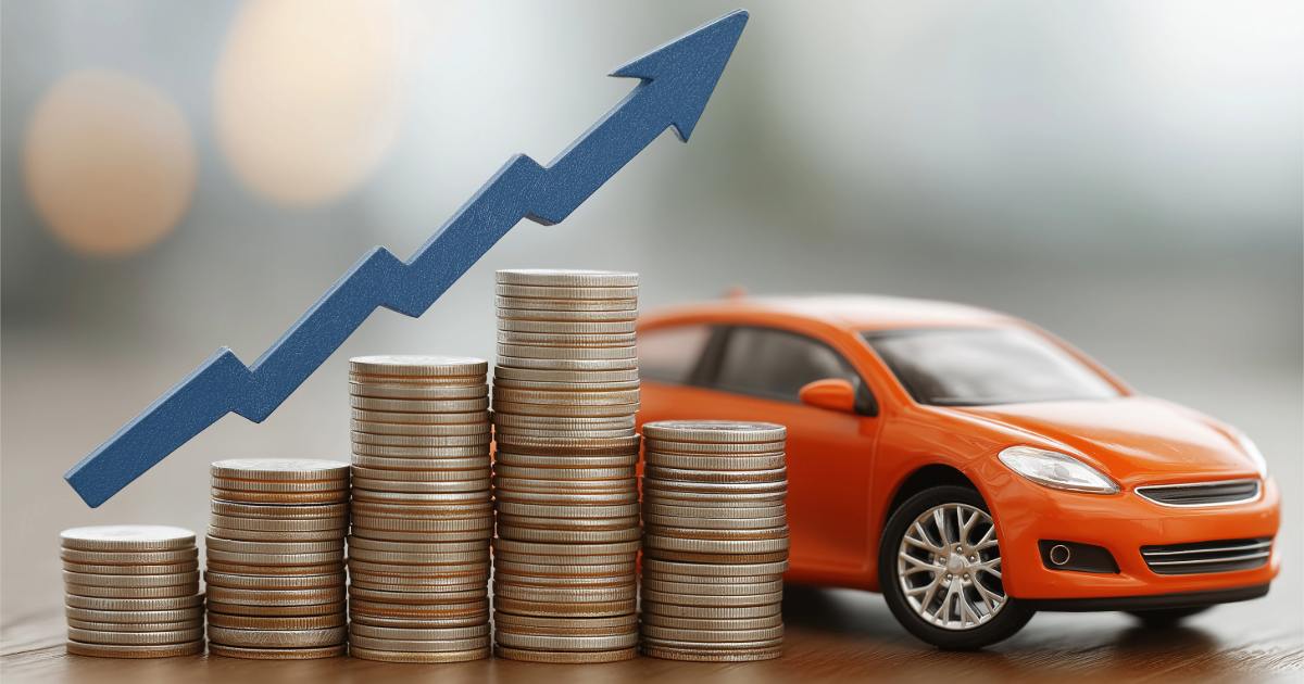 Graphic of car and increasing stacks of coins showing rising costs