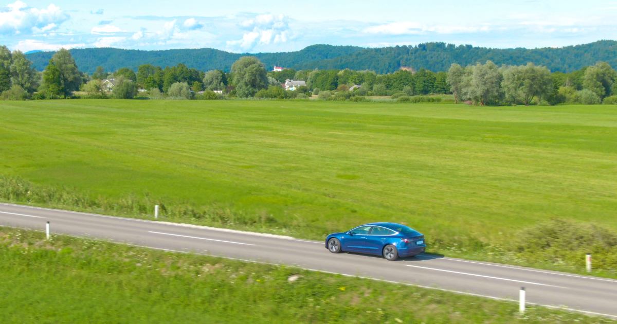 Tesla 3 on country road
